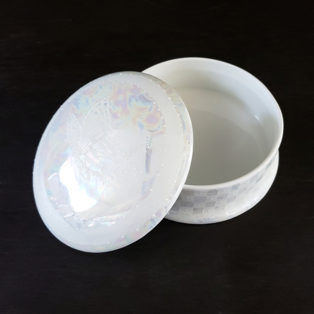 Vintage Signed Hand Painted Butterfly Lusterware Ceramic Trinket Box